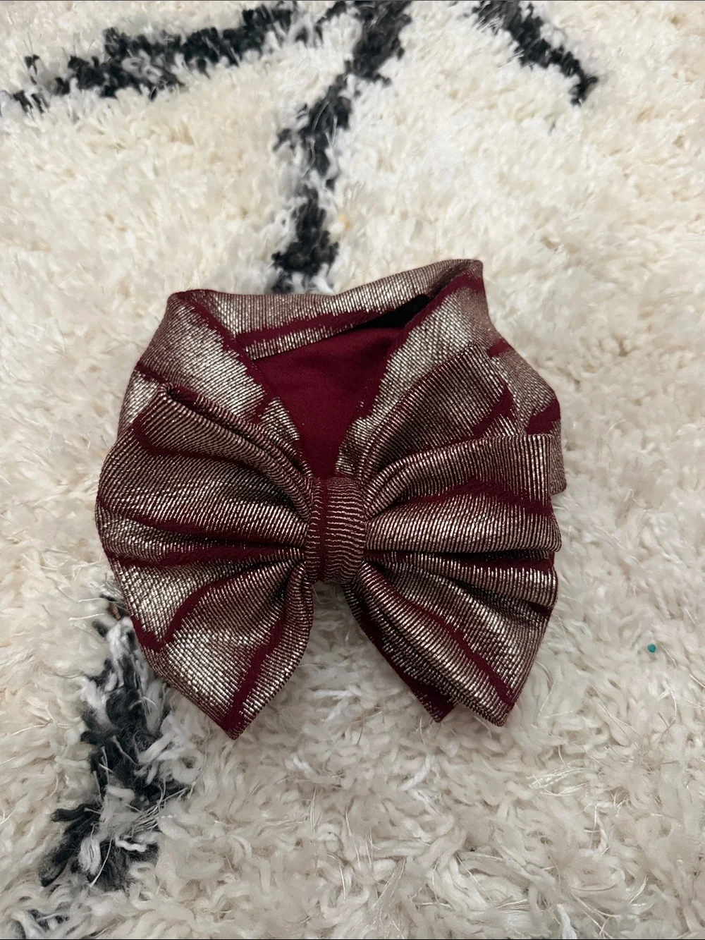 Burgundy and Gold Metallic Bow Headband - Women Accessories
